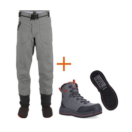 Simms Zestaw Wodery Freestone Pant Smoke + Buty Freestone Boot Gunmetal filc