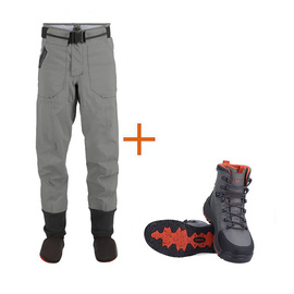 Simms Zestaw Wodery Freestone Pant Smoke + Buty Freestone Boot Gunmetal guma